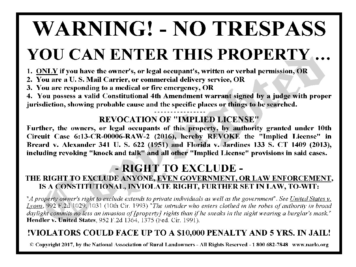 Right To Exclude No Trespass Sign